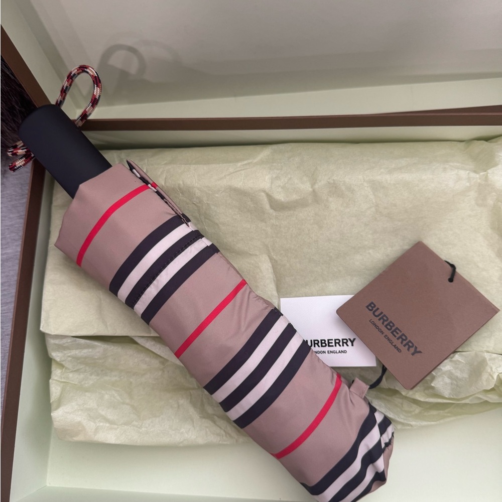 Burberry Tan and Black Striped Umbrella